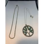 TWO SILVER NECKLACES ONE WITH A TURQUOISE STONE DREAM CATCHER PENDANT