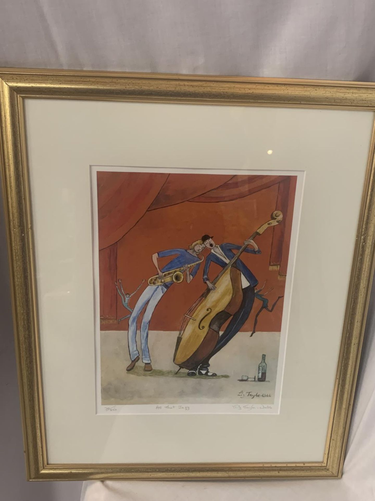 A GILT FRAMED LIMITED EDITION LIZ TAYLOR WEBB PICTURE 'ALL THAT JAZZ' PENCIL SIGNED TO LOWER RIGHT