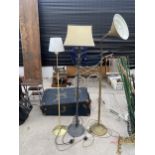 THREE VARIOUS STANDARD LAMPS TO INCLUDE ONE HEAVY BRASS ADJUSTABLE LAMP