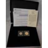 THE QE11 GOLD PLATED HALFPENNY WITH CERTIFICATE OF AUTHENTICITY AND A GOLD PLATED JUBILEE PENNY BOTH