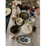 A VARIETY OF CERAMIC ITEMS TO INCLUDE A SIGNED FIGURE, A SHIRE HORSE, VASES, CUPS, SAUCERS, BOWLS