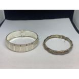 TWO MARKED 925 SILVER BANGLES ONE WITH A BAMBOO DESIGN