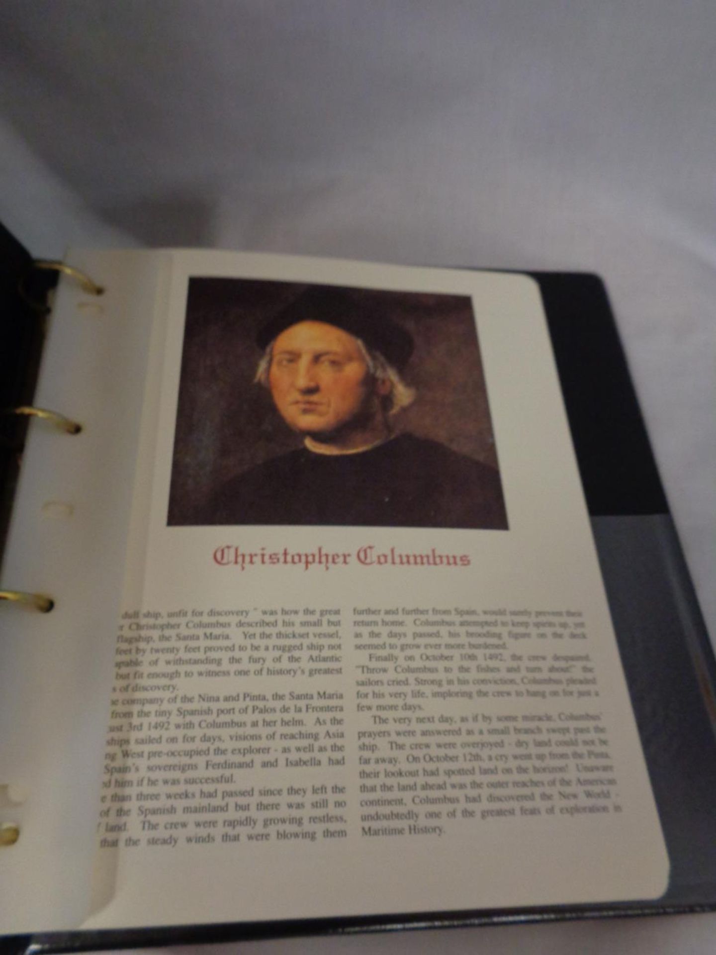 THE MARITIME COLLECTION OF STAMPS IN A BINDER , FEATURING CHRISTOPHER COLUMBUS . NOTED BANKNOTE