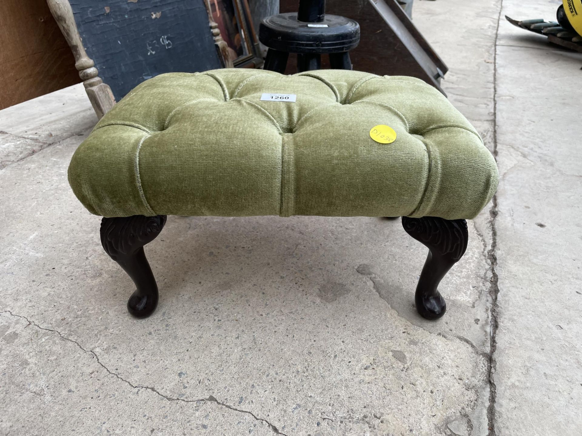 AN UPHOLSTERED STOOL AND A FURTHER COPPER BED WARMING PAN - Image 3 of 5