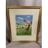 A GILT FRAMED LIMITED EDITION LIZ TAYLOR WEBB PICTURE 'THE LADY GOLFER' PENCIL SIGNED TO LOWER RIGHT