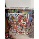 A COLLECTION OF FIVE LARGE AND TWO MEDIUM ABSTRACT PAINTINGS ON CANVAS