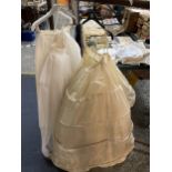 TWO EARLY 1900'S HOOP SKIRT, NET UNDERSKIRT AND NYLON SKIRT