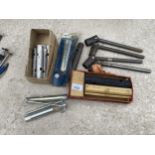 AN ASSORTMENT OF TOOLS TO INCLUDE SOCKETS ETC