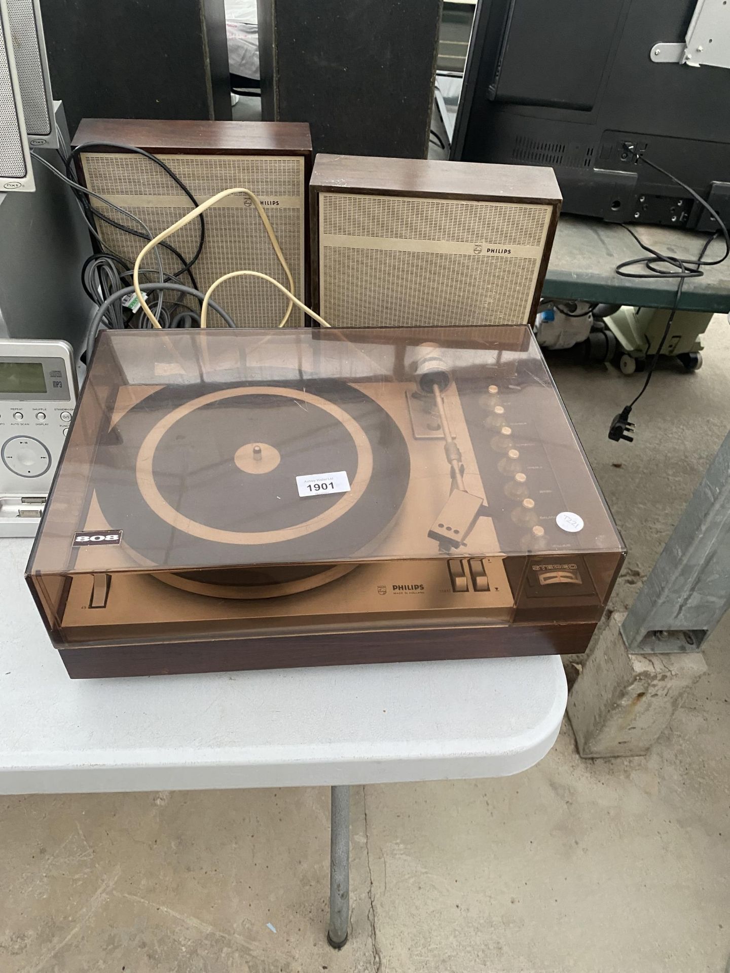 A PHILIPS RECORD PLAYER WITH TWO SPEAKERS