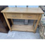 A MODERN OAK CONSOLE TABLE WITH TWO DRAWERS 35.5" WIDE