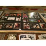 EIGHT MOUNTED PICTURES OF FAMOUS PEOPLE TO INCLUDE THE POP GROUP QUEEN, BOB MARLEY, BRUCE LEE, THE