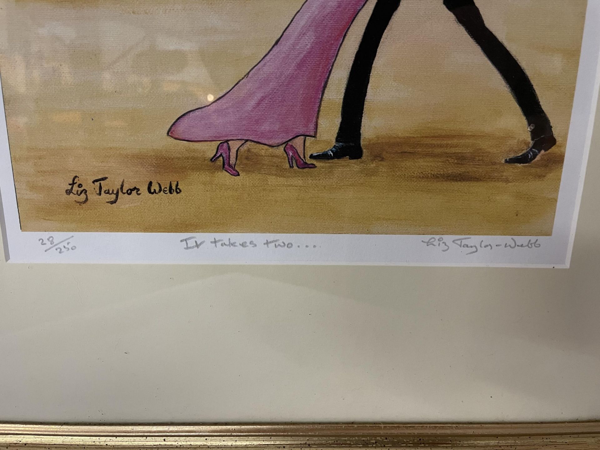 A GILT FRAMED LIMITED EDITION LIZ TAYLOR WEBB PICTURE 'IT TAKES TWO' PENCIL SIGNED TO LOWER RIGHT - Image 2 of 2