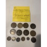 FOURTEEN VARIOUS EDWARD V11 BRITISH AND INDIAN COINS