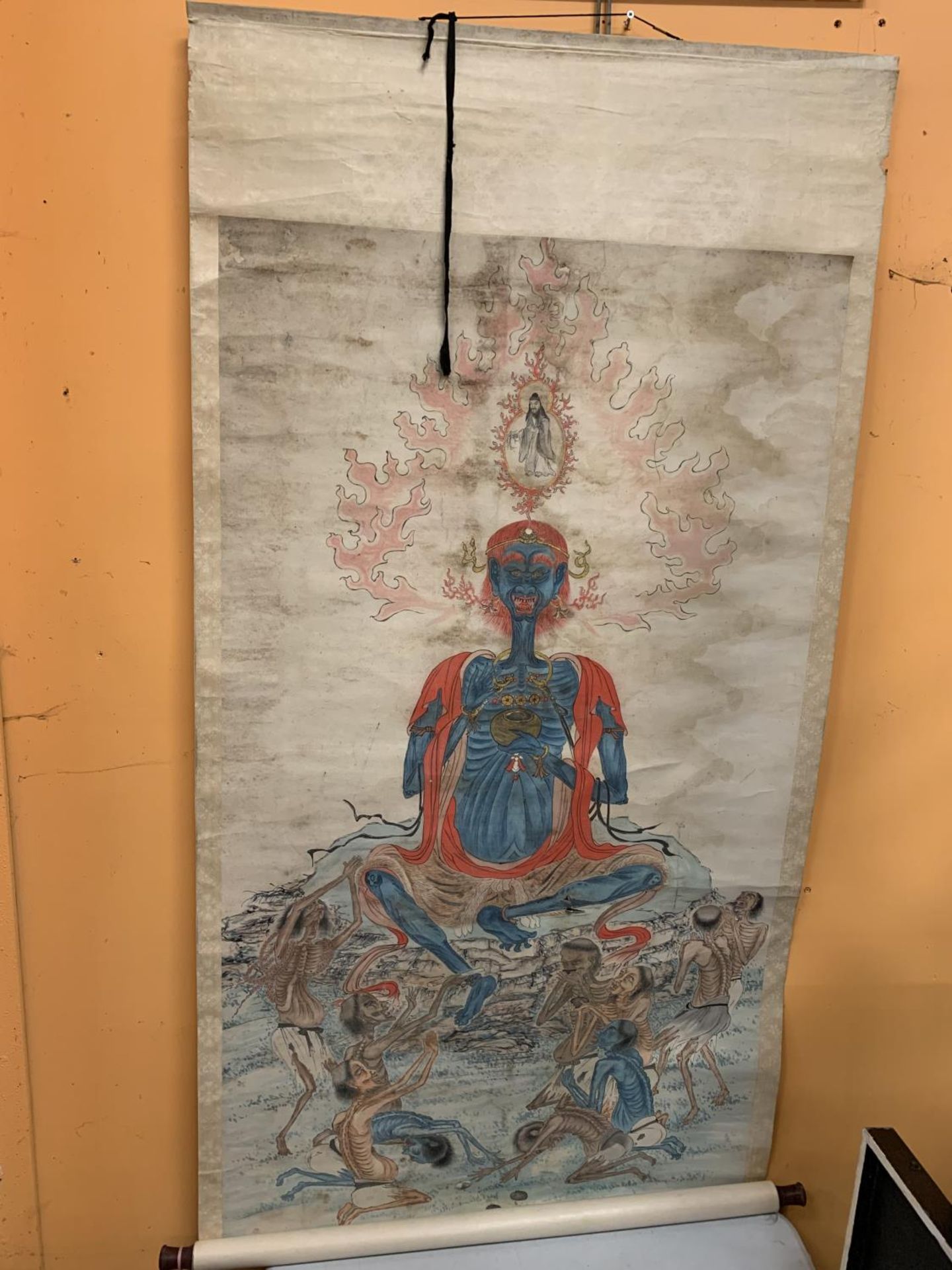 A VINTAGE PAINTED BUDDHIST PRAYER BANNER