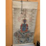 A VINTAGE PAINTED BUDDHIST PRAYER BANNER