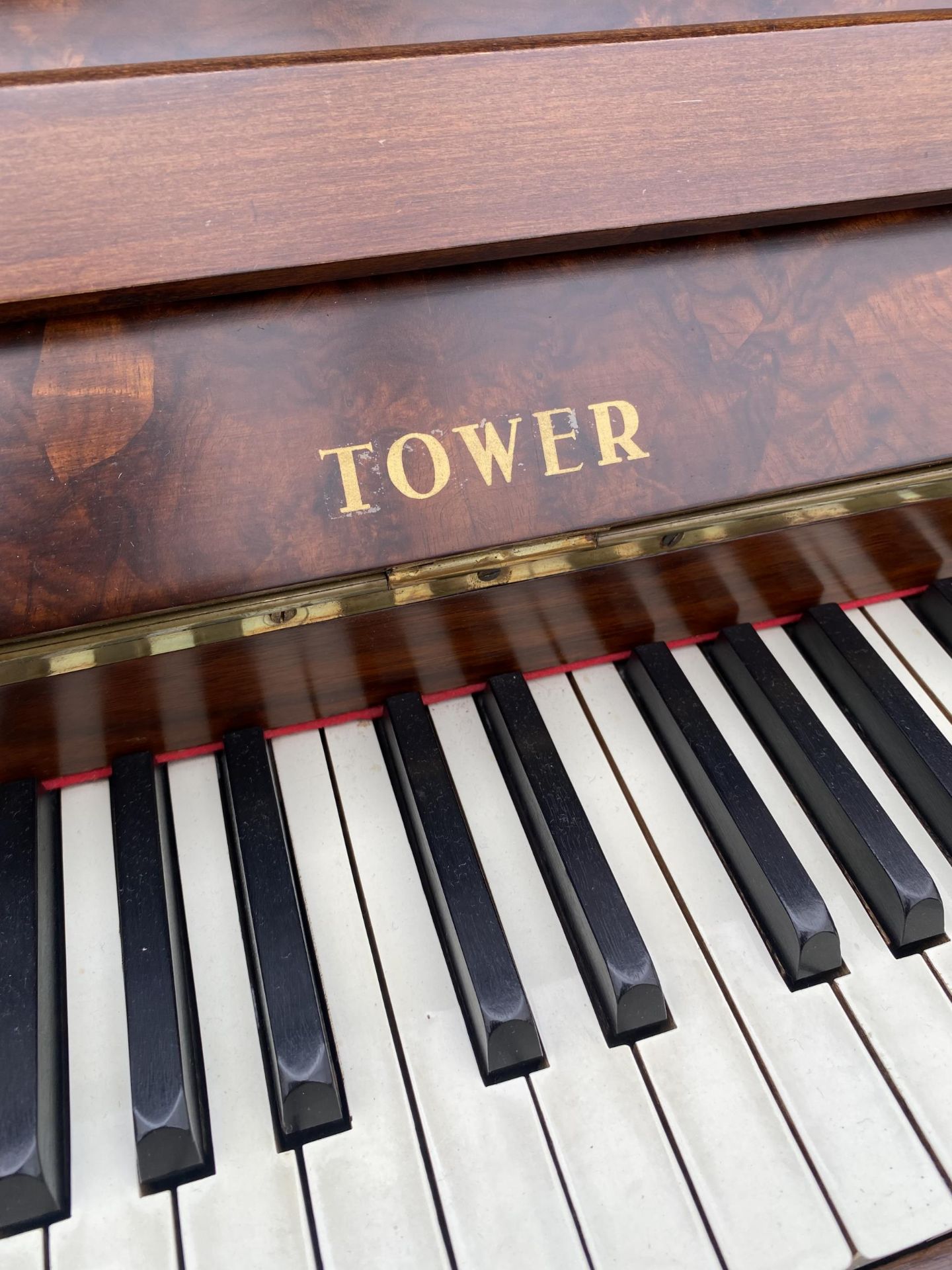 A WALNUT CASED OVERSTRUNG PIANO, BEARING TOWER LABEL - Image 3 of 6