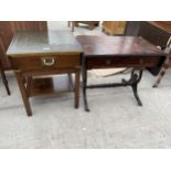 AN ANTIQUE STYLE LAMP TABLE AND MINIATURE SOFA TABLE