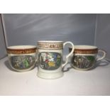 THREE EXAMPLES OF ADAMS IRONSTONE CHARLES DICKENS OLIVER TWIST WARE, ONE TANKARD AND TWO LARGE