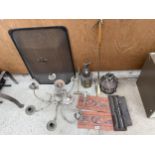 AN ASSORTMENT OF ITEMS TO INCLUDE ANM UNUSUAL SHIOE HORN, LIGHT FITTINGS AND A FIRE SCREEN ETC