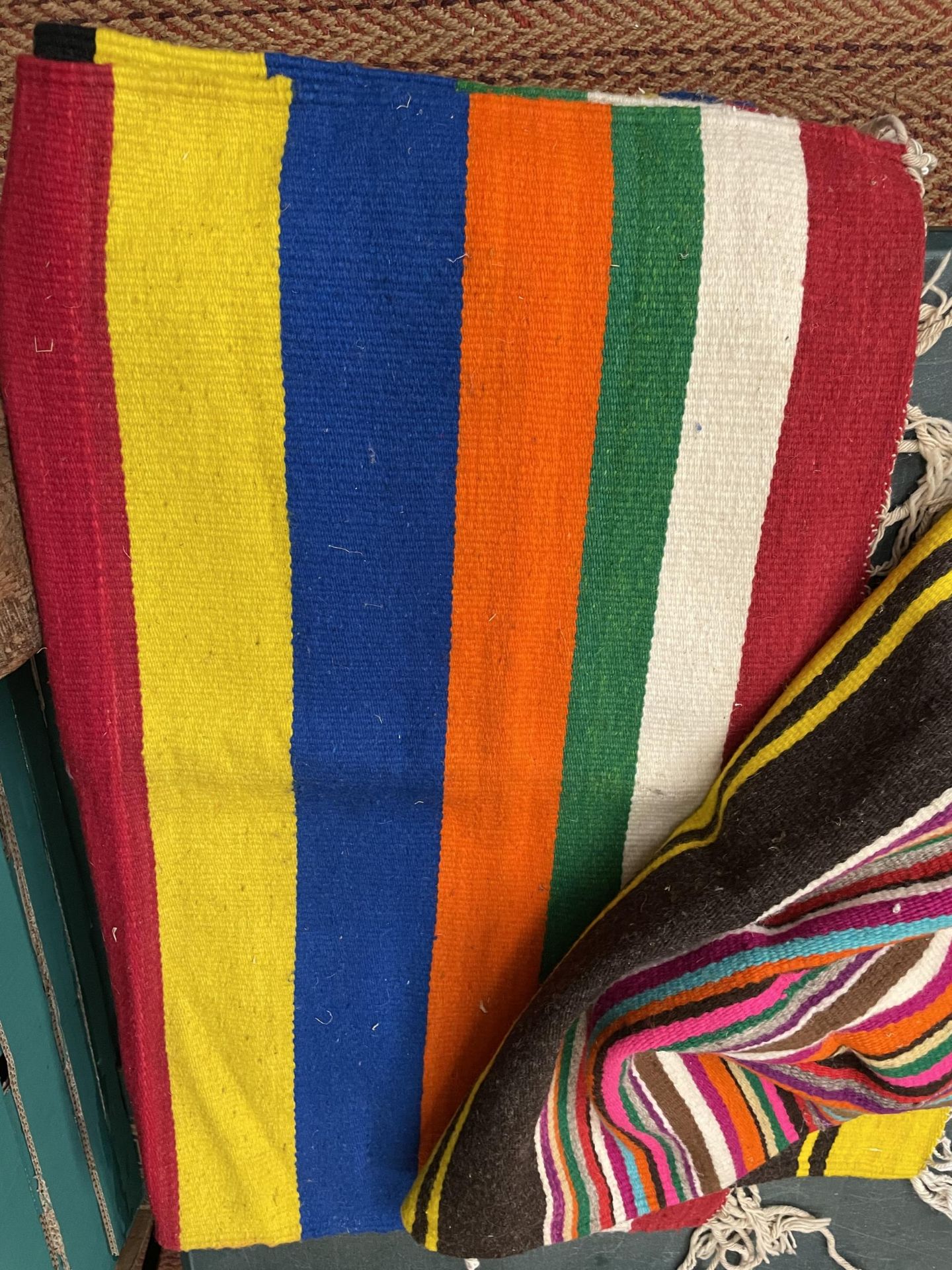 TWO BRIGHTLY COLOURED STRIPY THROWS/RUGS - Image 2 of 2