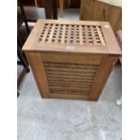 A MODERN TEAK SLATTED BATHROOM LINEN CHEST