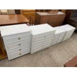 FOUR MODERN WHITE FOUR AND THREE DRAWER BEDROOM CHESTS
