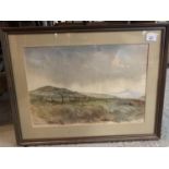 A FRAMED AND MOUNTED WATERCOLOUR TITLED 'WIN HILL OVER HALLAM MOOR'