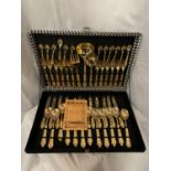 A CANTEEN OF ITALIAN GOLD PLATED CUTLERY FIFTY ONE PIECES
