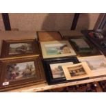 SEVEN FRAMED PICTURES OF COUNTRY AND SEA SCENES, PLUS A LETTER TO MR BRIAN BRAMWELL DATED 1951