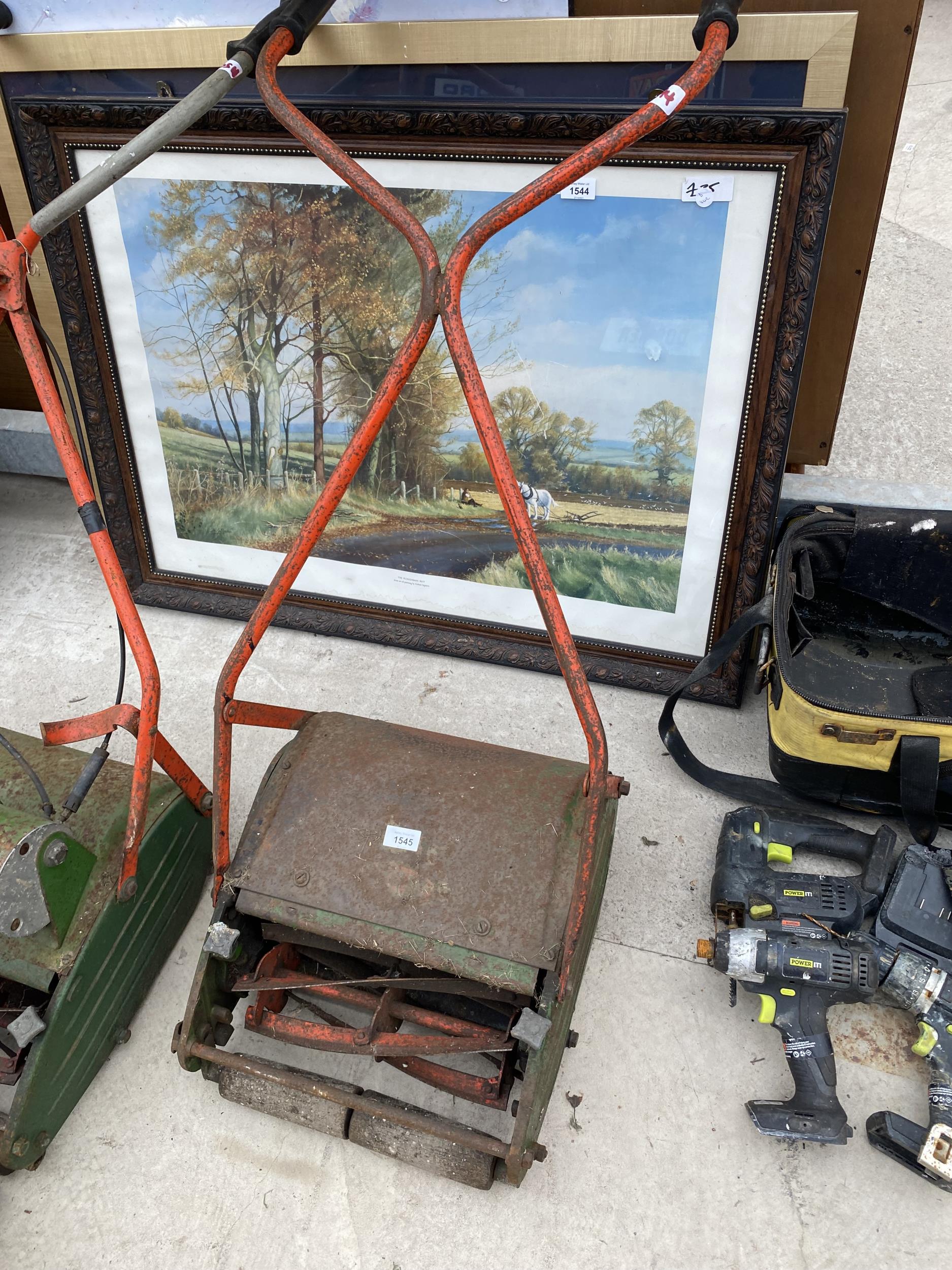 THREE VINTAGE LAWN MOWERS TO INCLUDE A QUALCAST ETC - Image 2 of 6