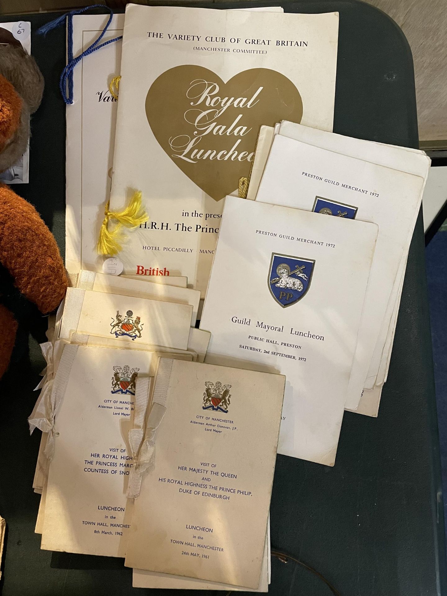 A COLLECTION OF LUNCHEON MENUS HOSTED BY THE CITY OF MANCHESTER ATTENDED BY ROYALTY, ALSO MENUS