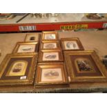 A QUANTITY OF PICTURES IN GILT FRAMES TO INCLUDE NOSTALGIC SCENES OF COTTAGES, CHILDREN, ETC