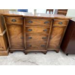 A MINIATURE MAHOGANY AND CROSSBANDED BREAKFRONT SIDEBOARD BEARING REPRODUCTION BY BEVAN FUNNELL