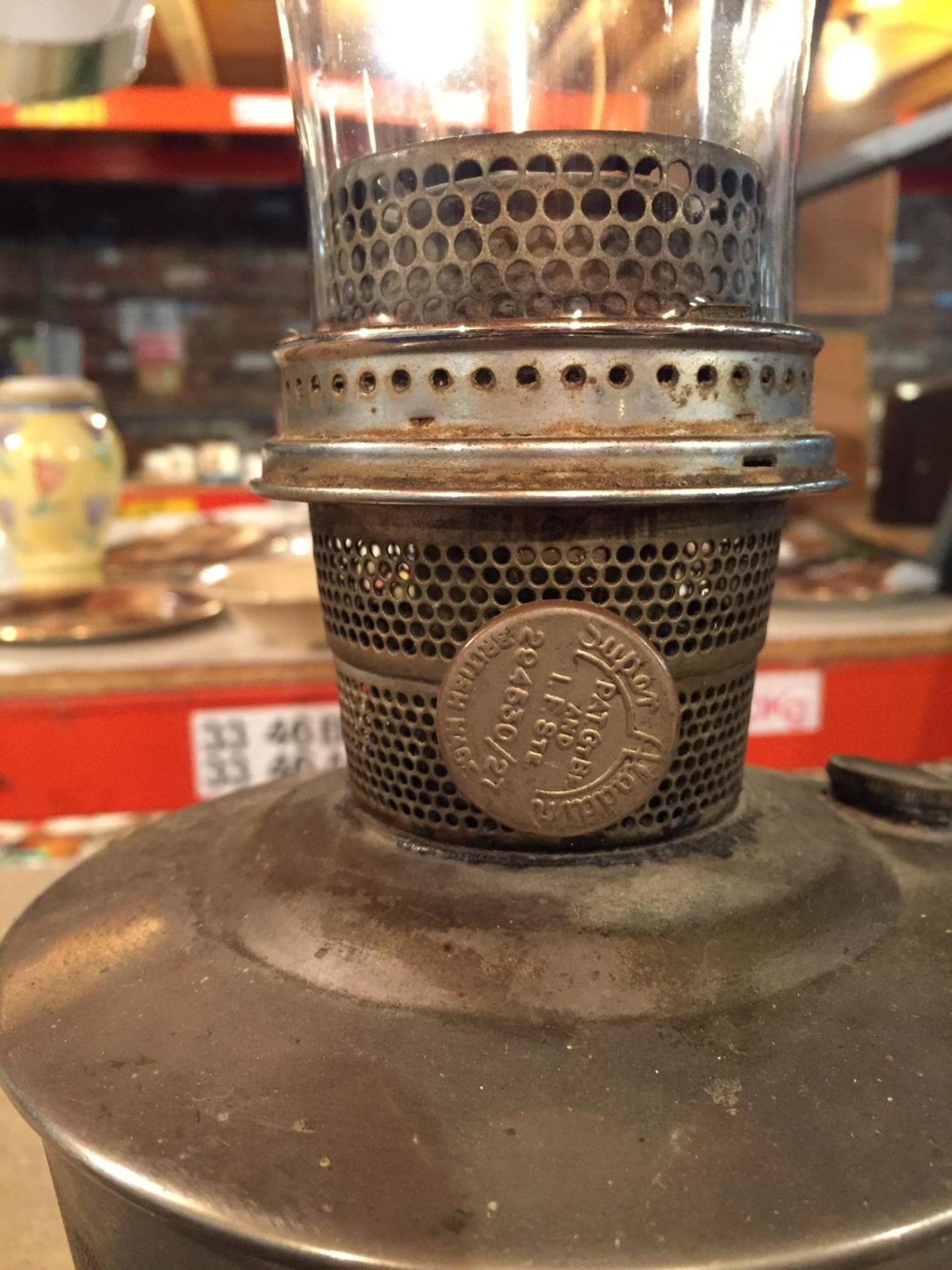 TWO BRASS PANS, AN OIL LAMP, LADEL AND A BOX OF SPOONS - Image 4 of 4