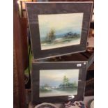 TWO FRAMED PICTURES OF ASIAN FARMERS IN THE PADDY FIELDS AND FISHING