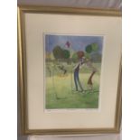 A GILT FRAMED LIMITED EDITION LIZ TAYLOR WEBB PICTURE 'BUNKERED' PENCIL SIGNED TO LOWER RIGHT HAND