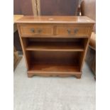 A REPRODUCTION MAHOGANY AND INLAID BOOKCASE WITH TWO DRAWERS