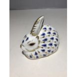 A ROYAL CROWN DERBY RABBIT WITH SILVER COLOURED STOPPER