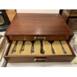 A VERY LARGE WOODEN BOXED CANTEEN OF CUTLERY CONTAINING FIFTY SEVEN PIECES TO INCLUDE LADELS,