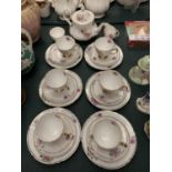SIX SHELLEY TRIOS, A ROYAL ALBERT TEAPOT AND TWO PIECES OF AYNSLEY CHINA
