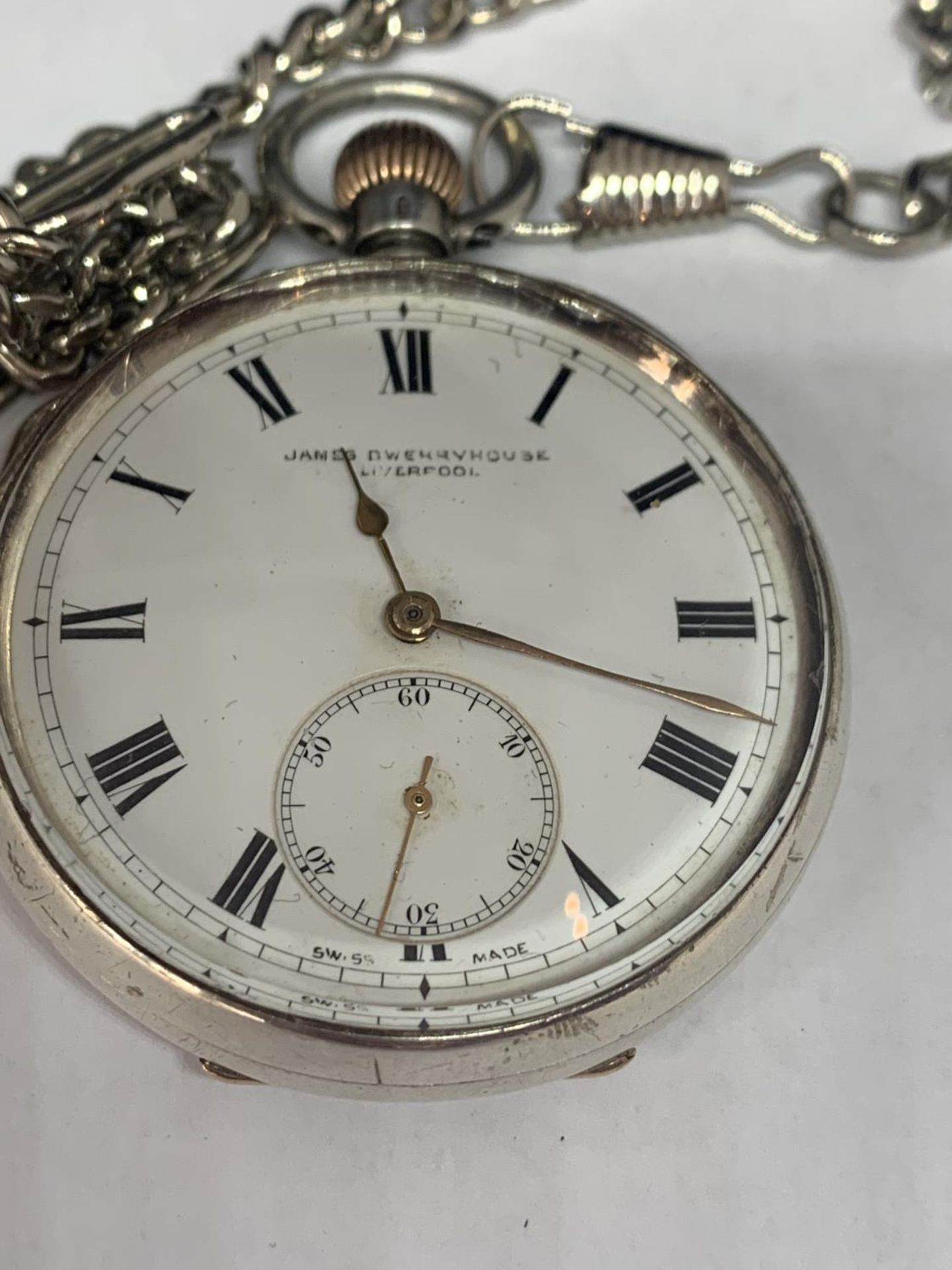 A MARKED 925 SILVER POCKET WATCH WITH A CHAIN SEEN WORKING BUT NO WARRANTY - Image 2 of 3