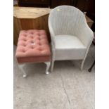 A LLOYD LOOM CHAIR AND A DRESSING STOOL ON CABRIOLE LEGS