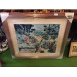 A LARGE FRAMED PICTURE OF A GARDEN SCENE