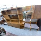 A RETRO TEAK SCHREIBER WALL UNIT 36" WIDE, A SIMILAR UNIT 24" WIDE, A CORNER RETURN AND A PAIR OF