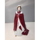 A ROYAL WORCESTER FIGURE IN CELEBRATION OF THE QUEENS 80TH BIRTHDAY 2006 DRESSED IN THE ROBES OF THE