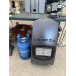 A DELONGHI GAS HEATER WITH A CALOR GAS BOTTLE