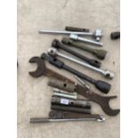 AN ASSORTMENT OF SPANNERS AND SOCKETS ETC