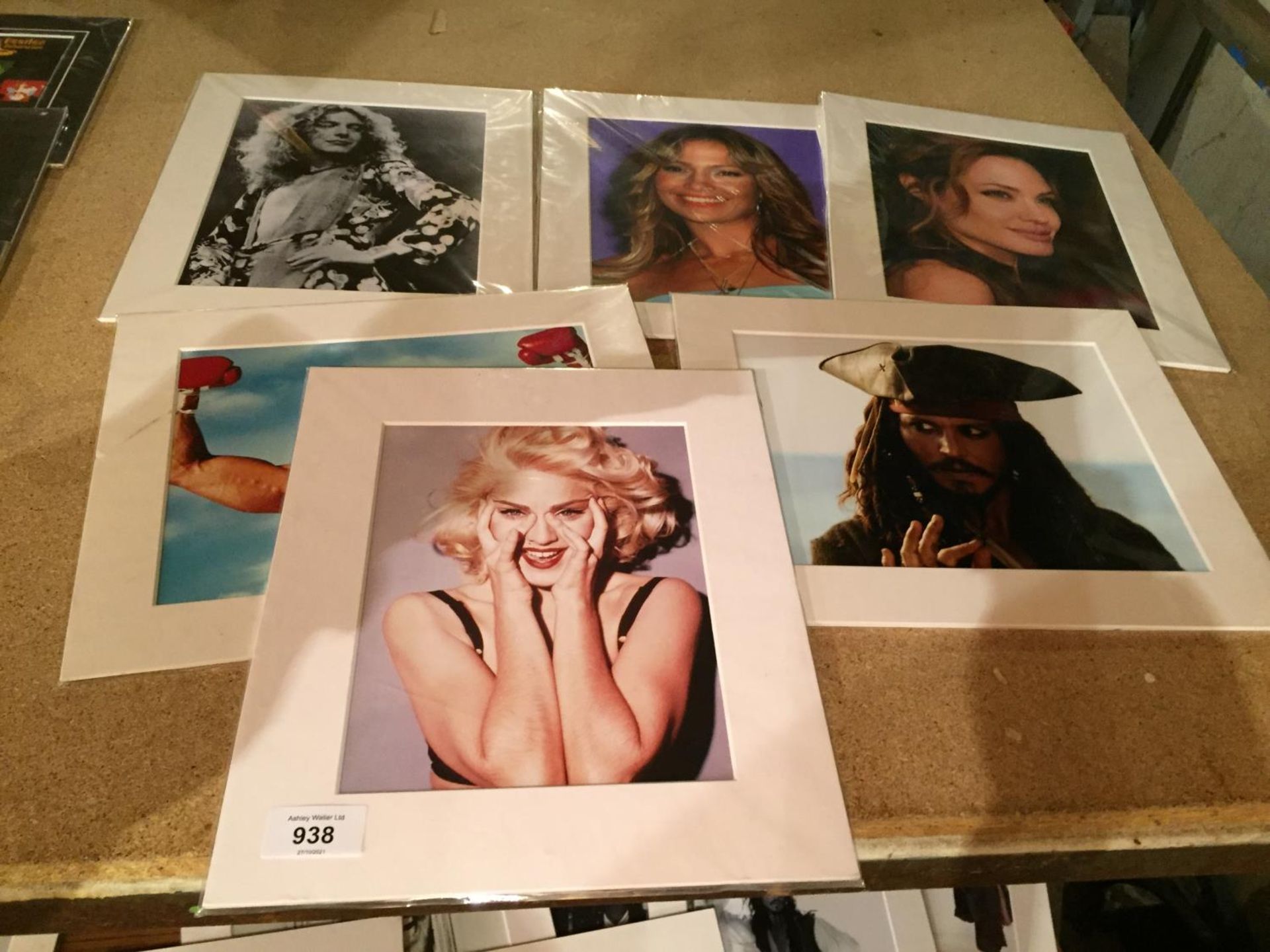 FIVE MOUNTED MOVIE STILLS TO INSCLUDE JOHNNY DEPP, SYLVESTER STALLONE, MADONNA, ETC