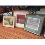 A FRAMED PICTURE OF AN ABSTRACT STORMY SEA/LANDSCAPE SIGNED M RUMSBY