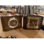 TWO WOODEN CASED MANTLE CLOCKS